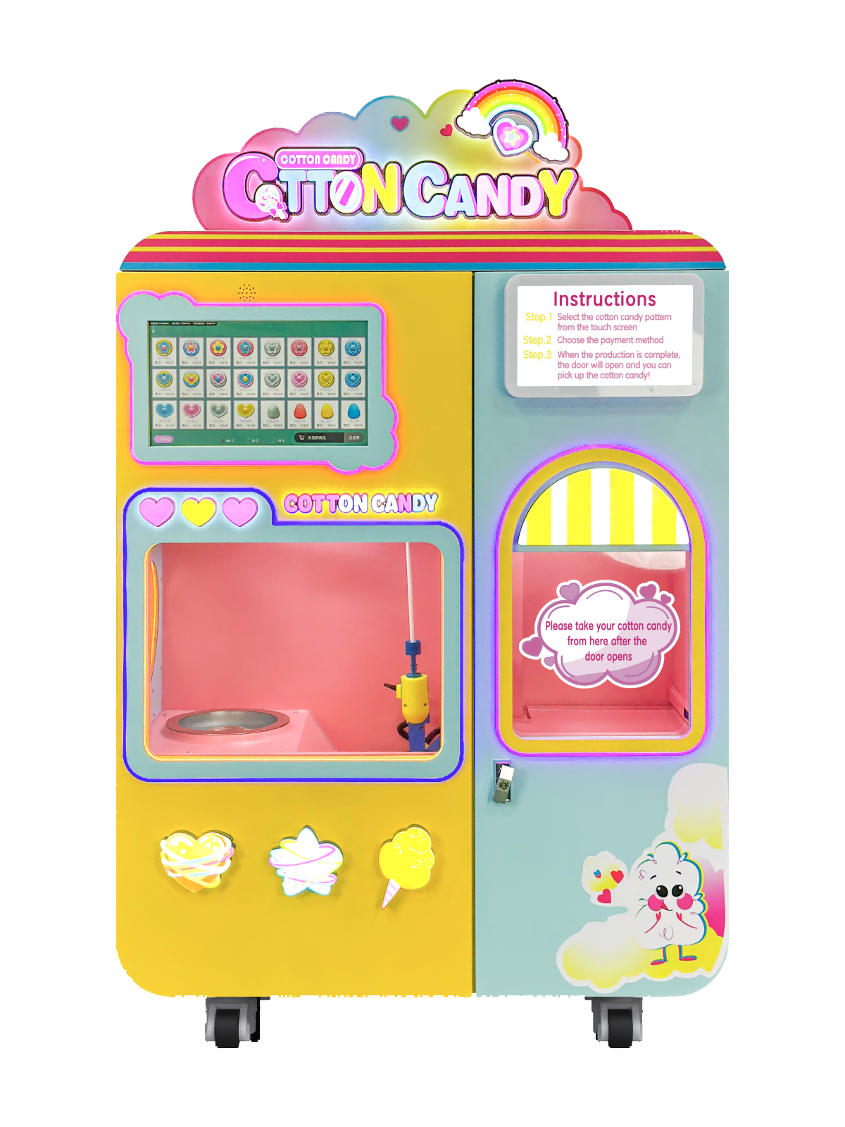 Red Rabbit CT-206 compact cotton candy vending machine placed in a real shopping mall