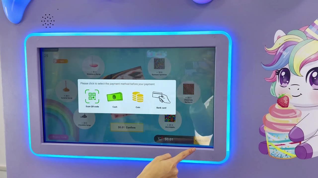 CT-XG260 video frame showing the on-screen payment selection interface